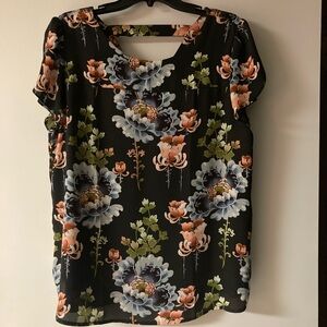 LOFT Navy Floral Blouse